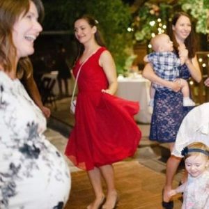 Red Structured Bodice V-Neck Party Dress